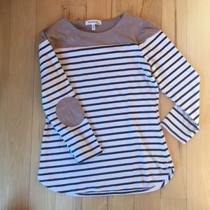 Navy & cream striped sweater with suede patches